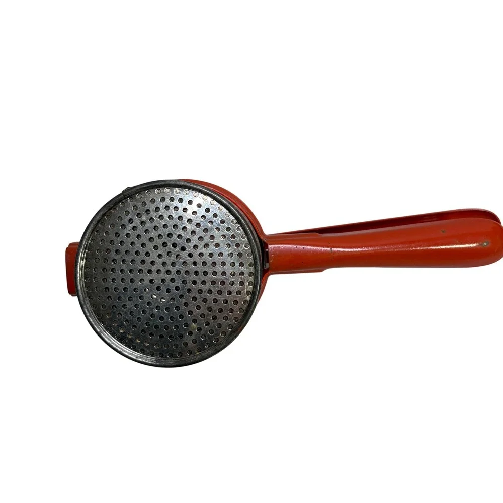 Vintage Red Metal Potato Ricer Manual‎ Food Press Masher Retro Kitchen Tool
